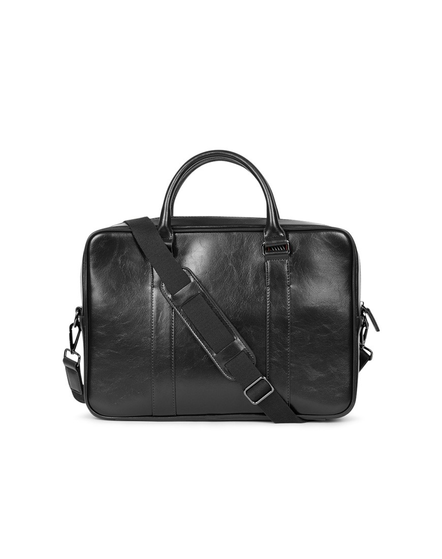 WrinkledEffect Briefcase with Diagonal Stripe
